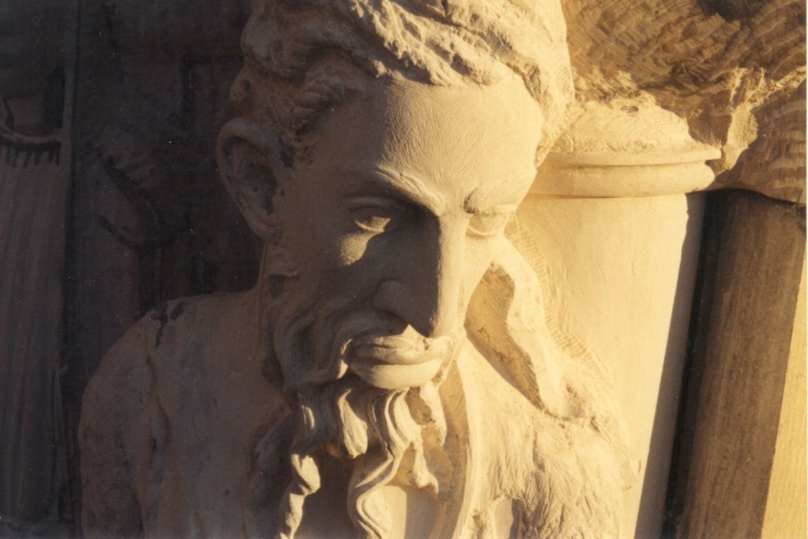 Carved limestone detail of the Baptist for the Portal of Paradise.